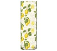 Vase de table vintage de 30 cm - Citrons jaunes et blancs - Vase décoratif rond fin pour fleurs