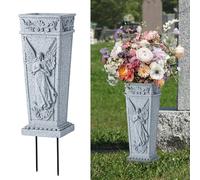 Vase de Tombe avec pic, Vase en résine pour Fleurs de cimetière pour Pierre tombale, Tombe, cimetière, Jardin, pelouse, décorations de Cour (1pièce, Gris)