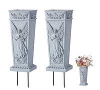 Vase de Tombe avec pic, Vase en résine pour Fleurs de cimetière pour Pierre tombale, Tombe, cimetière, Jardin, pelouse, décorations de Cour (2pièce, Gris)
