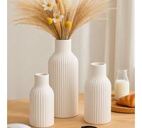 Vase décoratif blanc nervuré moderne - taille courte, moyenne ou grande. Accent de table ou de sol minimaliste pour le salon, la chambre, l'entrée, cadeau de remise des diplômes ou décoration estivale