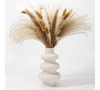 Vase Decoratif en Ceramique, Fleurs Séchées Fait à la Main, Beige Mat, De Forme Ronde d'art Moderne pour Décoration de la Maison, du Salon, des Centres de Table et des événements