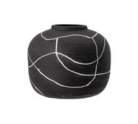 Vase décoratif en grès noir, à poser, peint à la main, motif blanc brillant - Bloomingville, Niza - Ø20xH17 cm