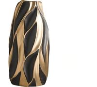 Vase décoratif moderne en céramique avec finition or à feuilles tressées - deux couleurs élégantes, deux tailles : 10 × 10 × 16 cm et 12,5 × 12,5 × 26,5 cm (noir doré, 12,5 x 12,5 x 26,5)