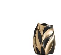 Vase décoratif moderne en céramique avec finition or à feuilles tressées - deux couleurs élégantes, deux tailles : 10 x 10 x 16 cm et 12,5 x 12,5 x 26,5 cm (noir doré, 10 x 10 x 16)