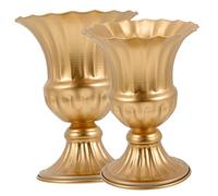 Vase Décoratif pour Cimetière en Fer Doré 2 Pièces | Base Stable, Fixation au Sol, Usage pour Tombes et Cimetières, Lot de 2