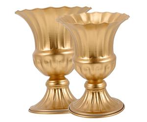 Vase Décoratif pour Cimetière en Fer Doré 2 Pièces | Base Stable, Fixation au Sol, Usage pour Tombes et Cimetières, Lot de 2
