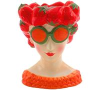 Dekohelden24 Vase décoratif, Taille XL, tête de Vase, Vase pour Femme, Bijou de tête de Fraise, Vase en céramique Multicolore, L/l/H 12 x 13 x 18 cm