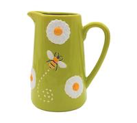 Vase décoratif XL en céramique avec Abeilles et magérites - avec poignée en Forme de théière - Vert - L x l x H : 20 x 12 x 19 cm