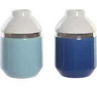 Vase DKD Home Decor 12 x 12 x 18,5 cm argenté blanc bleu ciel bleu marine faïence (2 pièces)