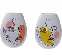 Vase DKD Home Decor 22,5 x 22,5 x 29 cm visage résine blanche multicolore (2 pièces)