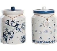 Vase DKD Home Decor bleu 15 x 15 x 21 cm blanc Dolomite (2 pièces)