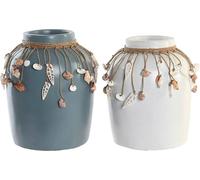 Vase DKD Home Decor bleu blanc coquillages en bambou 20 x 20 x 26 cm (2 pièces)