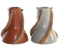 Vase DKD Home Decor Gris Terre cuite Fibre de bambou (2 pièces) (26 x 26 x 30 cm)