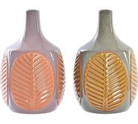 Vase DKD Home Decor Marron Rose Faïence Feuille de plante 17 x 17 x 26 cm (2 pièces)
