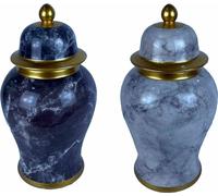 Vase DKD Home Decor Porcelaine Bleu Or Marbre Moderne 17 x 17 x 32 cm (2 pièces)
