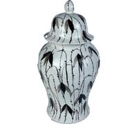 Vase DKD Home Decor Porcelaine Noir Blanc Oriental Feuille de plante (22 x 22 x 42 cm)