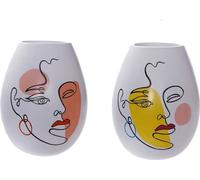 Vase DKD Home Decor visage résine blanche multicolore (22,5 x 22,5 x 29 cm) (2 pièces)