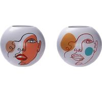 Vase DKD Home Decor visage résine blanche multicolore (25,5 x 25,5 x 22 cm) (2 pièces)