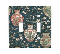 Vase double plaque de couvercle d'interrupteur, vintage floral, papillon, printemps, en plastique bleu sarcelle, taille standard, décoration pour salon, chambre à coucher, maison et bureau