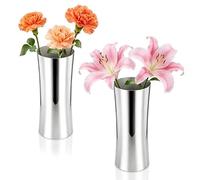 Vase en Acier Inoxydable, 25x10cm Élégant Métal Vases de Fleurs Pièce Maîtresse de Décoration Fleur de Table Vases en Argent pour Office Home Décoration de Mariage (2Pcs)