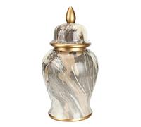 Vase en céramique à Bordure dorée Effet marbre, Style Chinoiserie, avec Couvercle, idéal pour la décoration intérieure ou la Table Console.