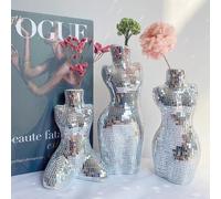 Vase en céramique artisanal argenté en forme de boule disco, vase floral disco créatif pour fleurs et plantes, décoration bohème pour la maison, disponible en plusieurs tailles, cadeau d'anniversaire