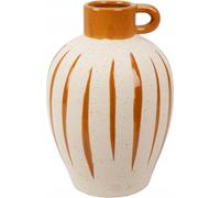 Vase en céramique avec anse 25cm style rétro, rayures verticales, déco salon, boho, beige/marron