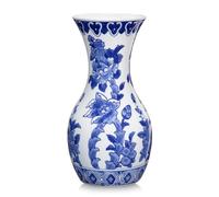 Vase en céramique bleu et blanc, 27 cm, avec motif floral, grand vase chinoiserie rétro, vase vintage pour fleurs, table, pièce centrale, salon, bibliothèque, décoration