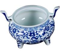 Vase en céramique Chinois Antique Peint à la Main Bleu et Blanc enchevêtré Lotus Double Oreille à Trois Pattes Brûères encens