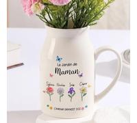 Vase en Céramique de Cœur Personnalisé avec Nom & Fleur de Naissance Signe du Zodiaque Petit Vase Blanc Décoratif Cadeau Unique pour Maman Mamie Femme Amie(Style A) (#2)