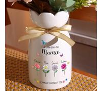 Vase en Céramique de Cœur Personnalisé avec Nom & Fleur de Naissance Signe du Zodiaque Petit Vase Blanc Décoratif Cadeau Unique pour Maman Mamie Femme Amie (Style A)