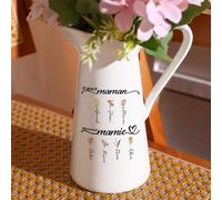 Vase en Céramique de Cœur Personnalisé avec Nom & Fleur de Naissance Signe du Zodiaque Petit Vase Blanc Décoratif Cadeau Unique pour Maman Mamie Femme Amie(Style A) (#3)