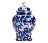 Vase en céramique de Style Rustique, Pot à Gingembre avec Couvercle en céramique Chinoise, Motif Fleur de Prunier, Bleu et Blanc, 4,8x7,6 Pouces