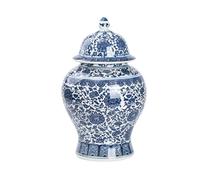 Vase en céramique Fine de Chine, Vase en Pot de Gingembre en céramique avec Couvercle, Pot de Temple Floral décoratif Chinois Traditionnel en Porcelaine Bleue et Blanche, Fleurs de Lotus peintes à la