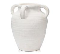 Vase en céramique - Hauteur : 25 cm - Fabriqué à la main - En terre cuite - Avec poignées en céramique - Pour décoration de salon, maison, bureau - Pour herbe de la pampa, rustique et antique - Crème