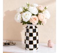 Vase en céramique noir et blanc, vases modernes pour centre de table avec fleurs et herbe de pampa, vase noir blanc pour table à manger et table de cuisine, décoration minimaliste (Noir)