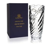 Vase en Cristal Transparent de 30 cm de Haut pour Fleurs et décoration, Motif orchidée, Amour éternel pour la Maison, Beau, Brillant, Charmant, adapté à Toutes Les Occasions, Parfait comme Cadeau.