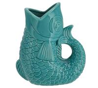 Vase en forme de poisson « Blubb » - 13 x 24 x 9 cm - Dolomite blanc - Vase décoratif en forme de poisson - Avec poignée - 1 vase turquoise de 24 cm
