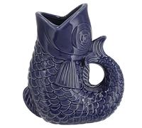 Vase en forme de poisson « Blubb » - 13 x 24 x 9 cm - Dolomite bleu foncé - Vase décoratif en forme de poisson - Poignée en forme de bouche - 1 vase bleu 24 cm