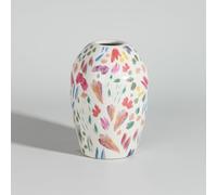 Vase en grès motif floral vert, jaune et rose, H18 cm 12.5x18x12.5cm Blanc