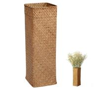 Vase en Osier Rustique Natural Decorative 4x4x12 in Woven Rattan Vase Farmhouse Style Tall Boho Boho Long-Tremed Plant Desktop Flower Vases for Weddings, Office, Table Centroces, Vase tissé Vase