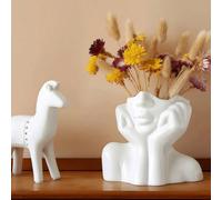 Vase en résine blanche, vase buste féminin à mi-corps, style bohème féministe minimaliste. Vase à fleurs de style nordique moderne, convient pour la décoration de la maison, du salon, du bureau, des é