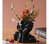 Vase en résine noire, vase buste féminin à mi-corps, style bohème féministe minimaliste, décoration style nordique moderne pour vase à fleurs, convient pour la décoration de la maison, du salon, du bu
