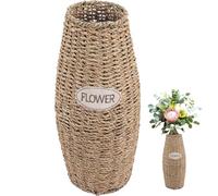 Vase en Rotin pour Fleurs et Plantes, Décoration Maison Salon | Finition sans Bavure, Base Stable et Ferme, Ton Kaki, Usage Intérieur pour Compositions Sèches