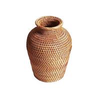Vase en Rotin Tressé, Multi-usages pour Pot De Fleurs Séché Vase Decoratif Vase Vintage Vase en Osier Tissé Panier De Rangement pour Décoration D'intérieur, 21cmx15cmx15cm