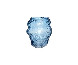 Vase en verre bleu, à poser, texturé, fait main - Hübsch, Aurora - Ø17xH18 cm
