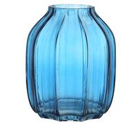 Vase en Verre Bleu pour Fleurs, H-20cm Design Rayé Simple pour la Décoration du Sol, Maison de Campagne et Table à Café (Bleu 20cm)