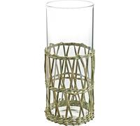 Vase en verre Cylindre avec herbes tressées Déco Ø8cm H21,5cm Vase déco été