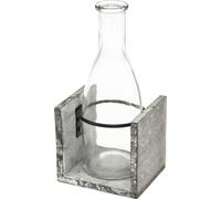 Vase en verre dans un support en bois vintage Set de 4, décoration avec des fleurs artificielles