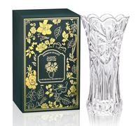 Vase en verre de cristal de 30 cm avec coffret cadeau de qualité supérieure - Grand vase transparent pour fleurs, vase tulipe haut centre de table pour salon, décoration d'intérieur, mariage, cadeau